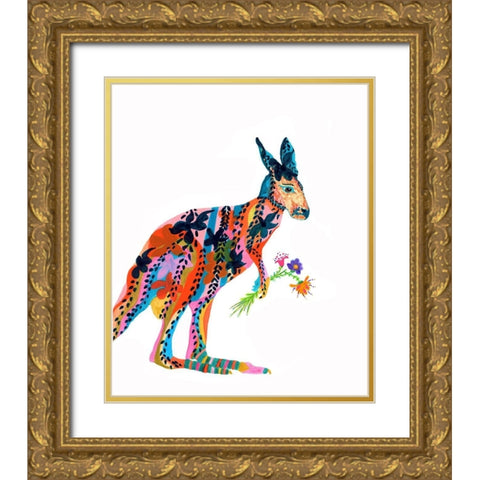 Marloo Kangaroo Gold Ornate Wood Framed Art Print with Double Matting by Kwerki Studios