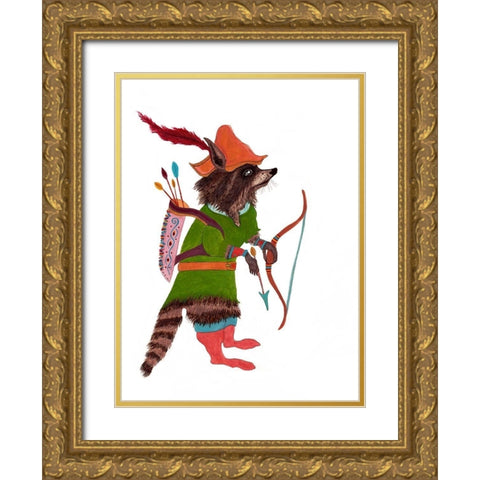 Robinhood Racoon Gold Ornate Wood Framed Art Print with Double Matting by Kwerki Studios
