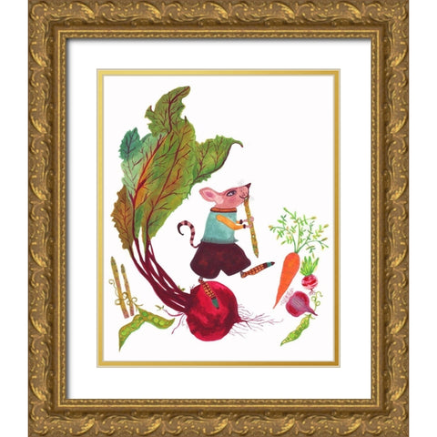 Sigmund and Asparagus Flute Gold Ornate Wood Framed Art Print with Double Matting by Kwerki Studios