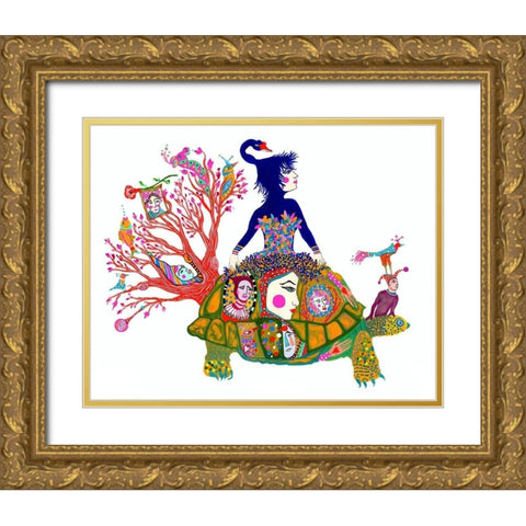 Tortoise Carnival Gold Ornate Wood Framed Art Print with Double Matting by Kwerki Studios