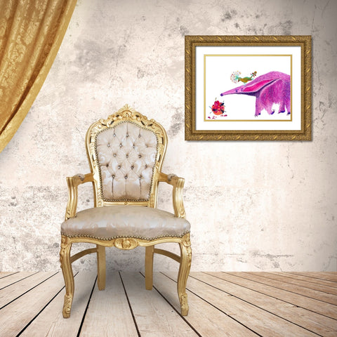 Twinkles Cherry Ant Pie Gold Ornate Wood Framed Art Print with Double Matting by Kwerki Studios