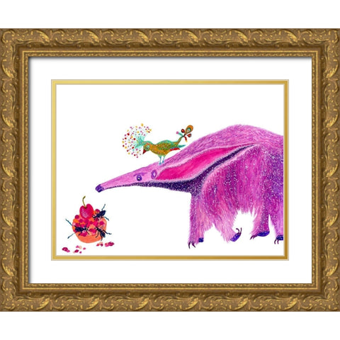 Twinkles Cherry Ant Pie Gold Ornate Wood Framed Art Print with Double Matting by Kwerki Studios