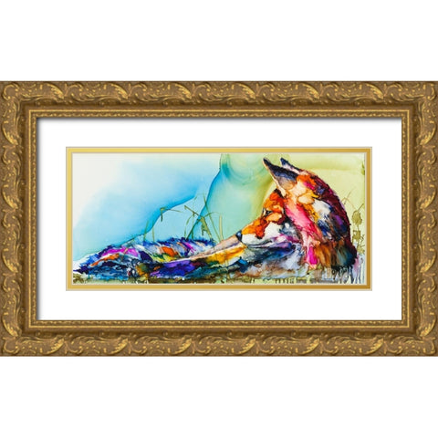 Thinking Outside the Fox Gold Ornate Wood Framed Art Print with Double Matting by Art by Leslie Franklin