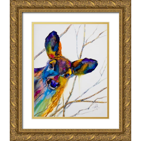 Oh Deer Gold Ornate Wood Framed Art Print with Double Matting by Art by Leslie Franklin
