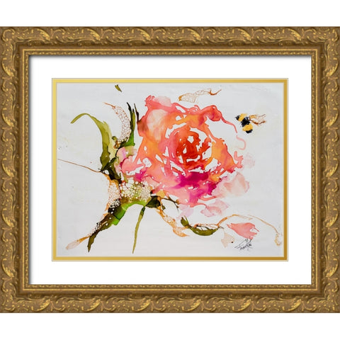 Buzy Pollinating Gold Ornate Wood Framed Art Print with Double Matting by Art by Leslie Franklin