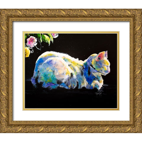 Catio Gold Ornate Wood Framed Art Print with Double Matting by Art by Leslie Franklin