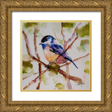 Chickadee Dee Dee Gold Ornate Wood Framed Art Print with Double Matting by Art by Leslie Franklin
