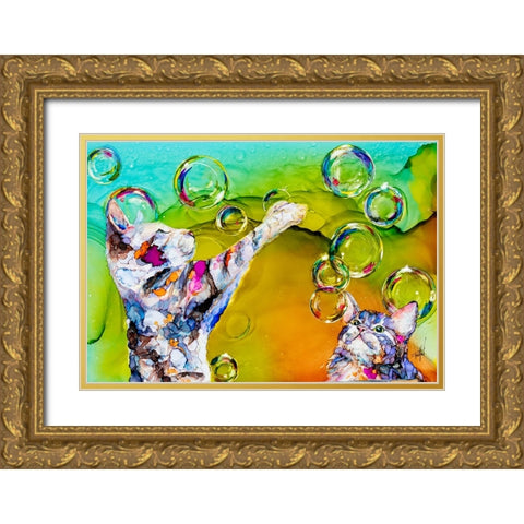 Double Bubble Gold Ornate Wood Framed Art Print with Double Matting by Art by Leslie Franklin
