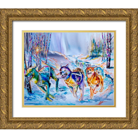 Paws in Motion Gold Ornate Wood Framed Art Print with Double Matting by Art by Leslie Franklin