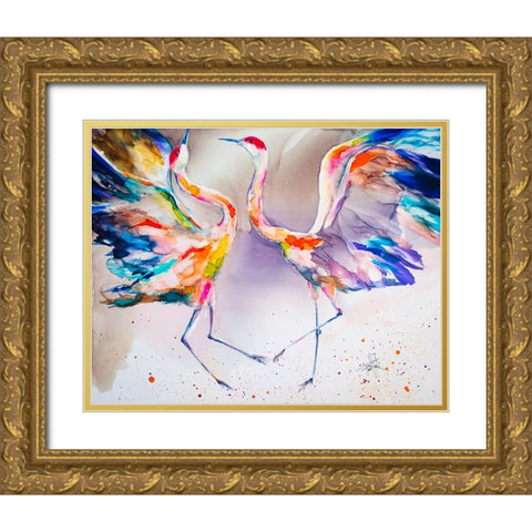 The Dating Crane Gold Ornate Wood Framed Art Print with Double Matting by Art by Leslie Franklin