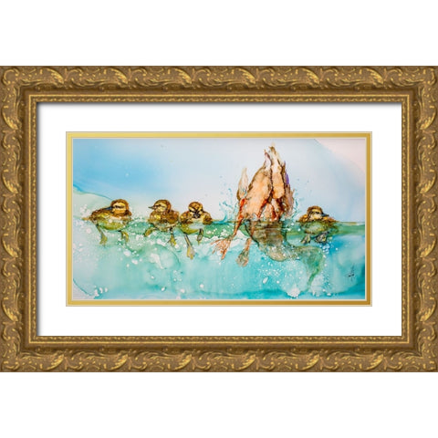 Wheres Mommy Gold Ornate Wood Framed Art Print with Double Matting by Art by Leslie Franklin