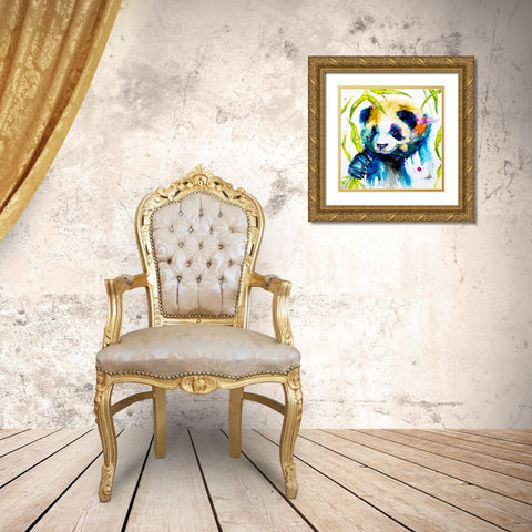 Bamboo Anda Panda Gold Ornate Wood Framed Art Print with Double Matting by Art by Leslie Franklin