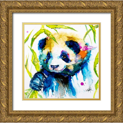Bamboo Anda Panda Gold Ornate Wood Framed Art Print with Double Matting by Art by Leslie Franklin