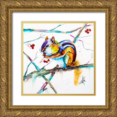 Chipmunk Cheeks Gold Ornate Wood Framed Art Print with Double Matting by Art by Leslie Franklin