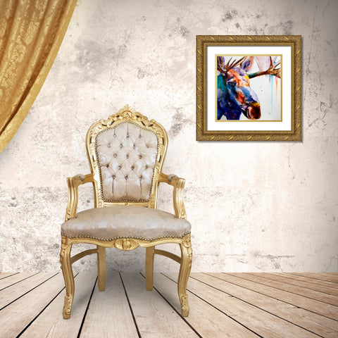 Somewhat A Moosing Gold Ornate Wood Framed Art Print with Double Matting by Art by Leslie Franklin