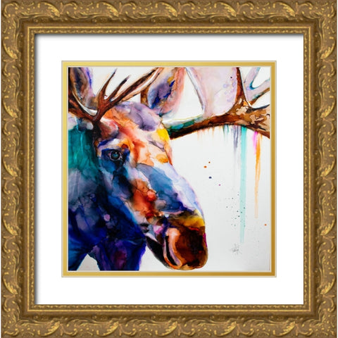 Somewhat A Moosing Gold Ornate Wood Framed Art Print with Double Matting by Art by Leslie Franklin