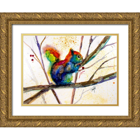 Squirreled Away Gold Ornate Wood Framed Art Print with Double Matting by Art by Leslie Franklin