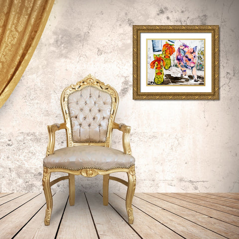 Walk Your Hog in Fluevogs Gold Ornate Wood Framed Art Print with Double Matting by Art by Leslie Franklin