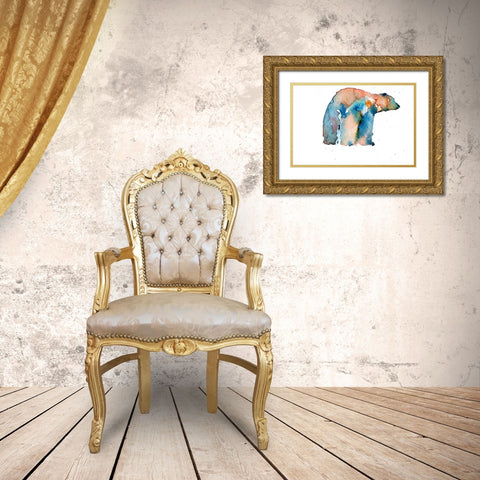 Color Trend Polar Bear Gold Ornate Wood Framed Art Print with Double Matting by Art by Leslie Franklin