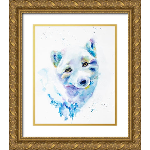 Arctic Fox Gold Ornate Wood Framed Art Print with Double Matting by Art by Leslie Franklin