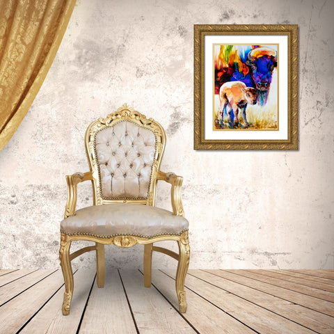 Bison By Son_1 Gold Ornate Wood Framed Art Print with Double Matting by Art by Leslie Franklin