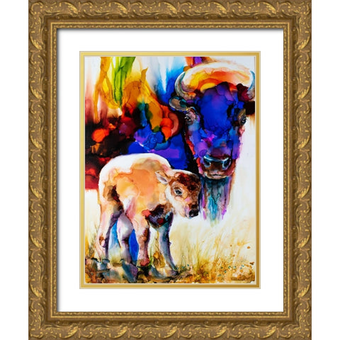 Bison By Son_1 Gold Ornate Wood Framed Art Print with Double Matting by Art by Leslie Franklin