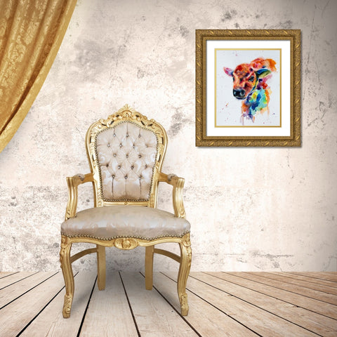 Bison Calf_1 Gold Ornate Wood Framed Art Print with Double Matting by Art by Leslie Franklin
