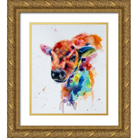 Bison Calf_1 Gold Ornate Wood Framed Art Print with Double Matting by Art by Leslie Franklin