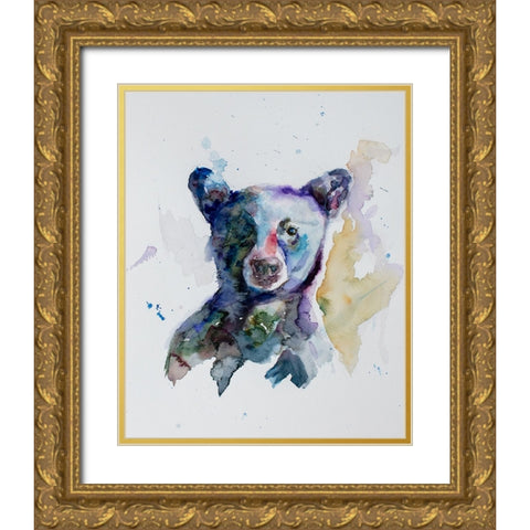 Black Bear Gold Ornate Wood Framed Art Print with Double Matting by Art by Leslie Franklin