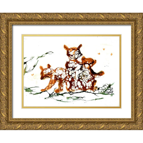 Cellular 3 Bears (2) Gold Ornate Wood Framed Art Print with Double Matting by Art by Leslie Franklin