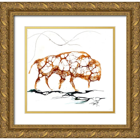 Cellular Bison Gold Ornate Wood Framed Art Print with Double Matting by Art by Leslie Franklin