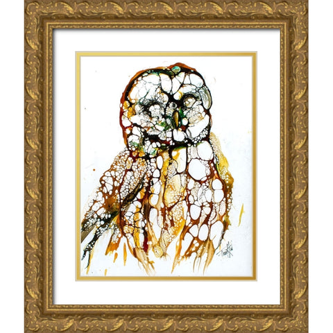 Cellular Series - Grey Owl Gold Ornate Wood Framed Art Print with Double Matting by Art by Leslie Franklin