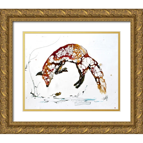 Cellular Series - Red Fox Gold Ornate Wood Framed Art Print with Double Matting by Art by Leslie Franklin