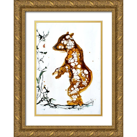 Cellular Series - Standing Cub Gold Ornate Wood Framed Art Print with Double Matting by Art by Leslie Franklin
