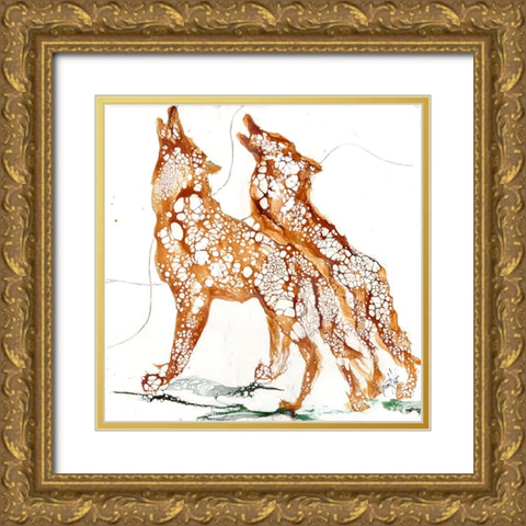 Cellular Wolves2 Gold Ornate Wood Framed Art Print with Double Matting by Art by Leslie Franklin
