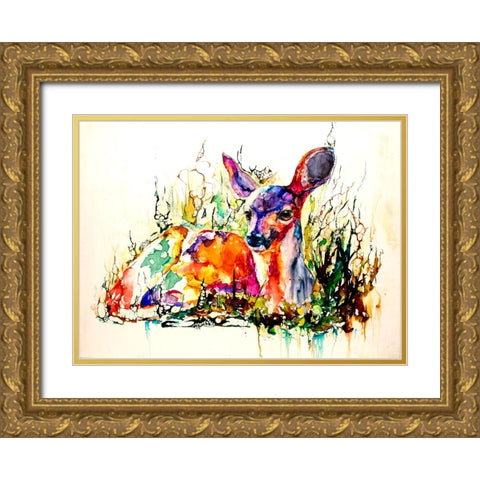 Flora And Fawna Gold Ornate Wood Framed Art Print with Double Matting by Art by Leslie Franklin