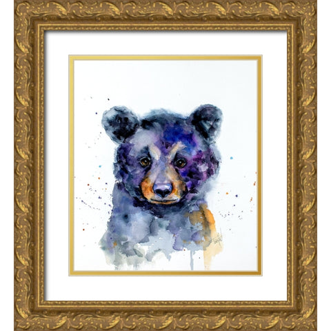 Nursery Black Bear Gold Ornate Wood Framed Art Print with Double Matting by Art by Leslie Franklin