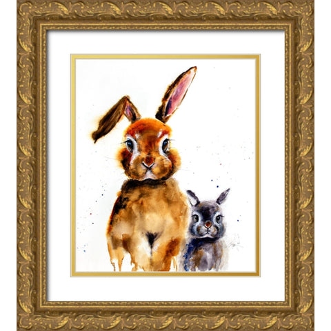 Nursery Bunnies Gold Ornate Wood Framed Art Print with Double Matting by Art by Leslie Franklin