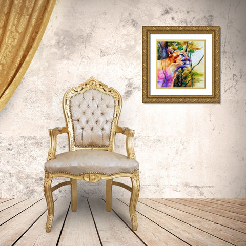Puma Concolor Gold Ornate Wood Framed Art Print with Double Matting by Art by Leslie Franklin