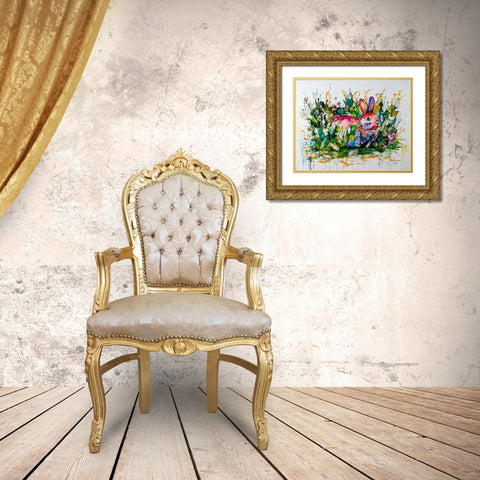 Some Bunnys Hiding Gold Ornate Wood Framed Art Print with Double Matting by Art by Leslie Franklin