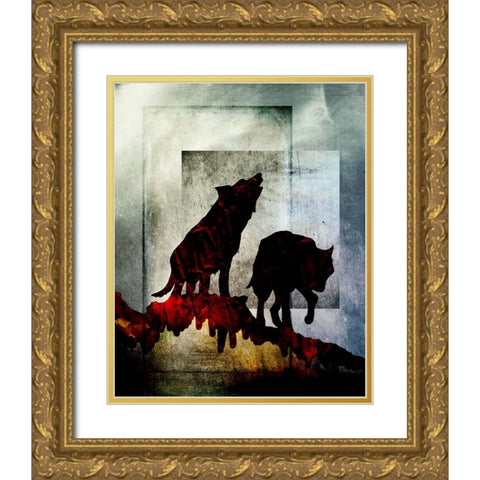 Pair Of Wolves Gold Ornate Wood Framed Art Print with Double Matting by LightBoxJournal