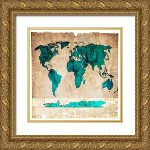 Sea Map I Gold Ornate Wood Framed Art Print with Double Matting by LightBoxJournal