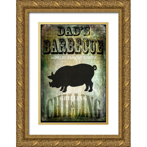 Dads BBQ Gold Ornate Wood Framed Art Print with Double Matting by LightBoxJournal