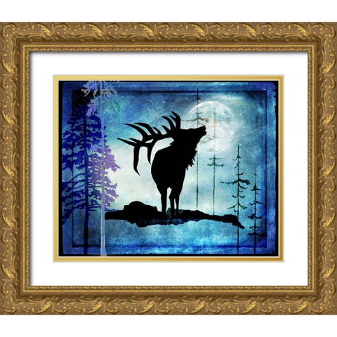 Midnight Elk Gold Ornate Wood Framed Art Print with Double Matting by LightBoxJournal