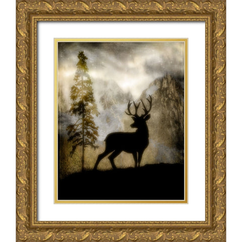 Mystic Deer Gold Ornate Wood Framed Art Print with Double Matting by LightBoxJournal