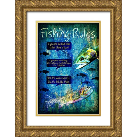 Fishing Rules Gold Ornate Wood Framed Art Print with Double Matting by LightBoxJournal