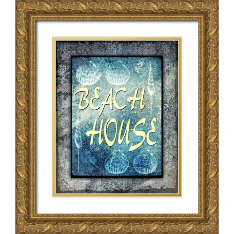 Hello Beach House Gold Ornate Wood Framed Art Print with Double Matting by LightBoxJournal
