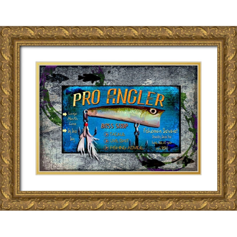 Fishing - Bass Lure Poppy Sign Gold Ornate Wood Framed Art Print with Double Matting by LightBoxJournal