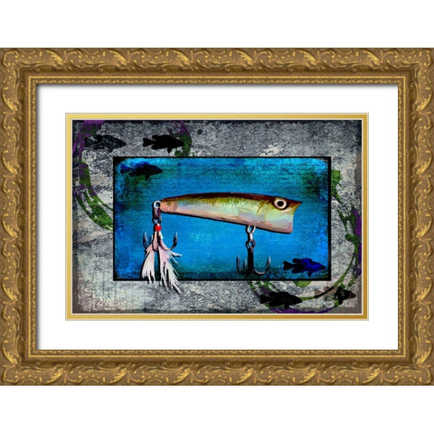 Fishing - Bass Lure Poppy Gold Ornate Wood Framed Art Print with Double Matting by LightBoxJournal