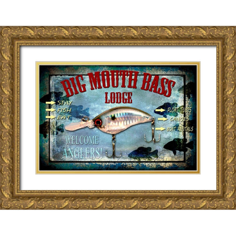 Fishing - Big Mouth Lodge Gold Ornate Wood Framed Art Print with Double Matting by LightBoxJournal